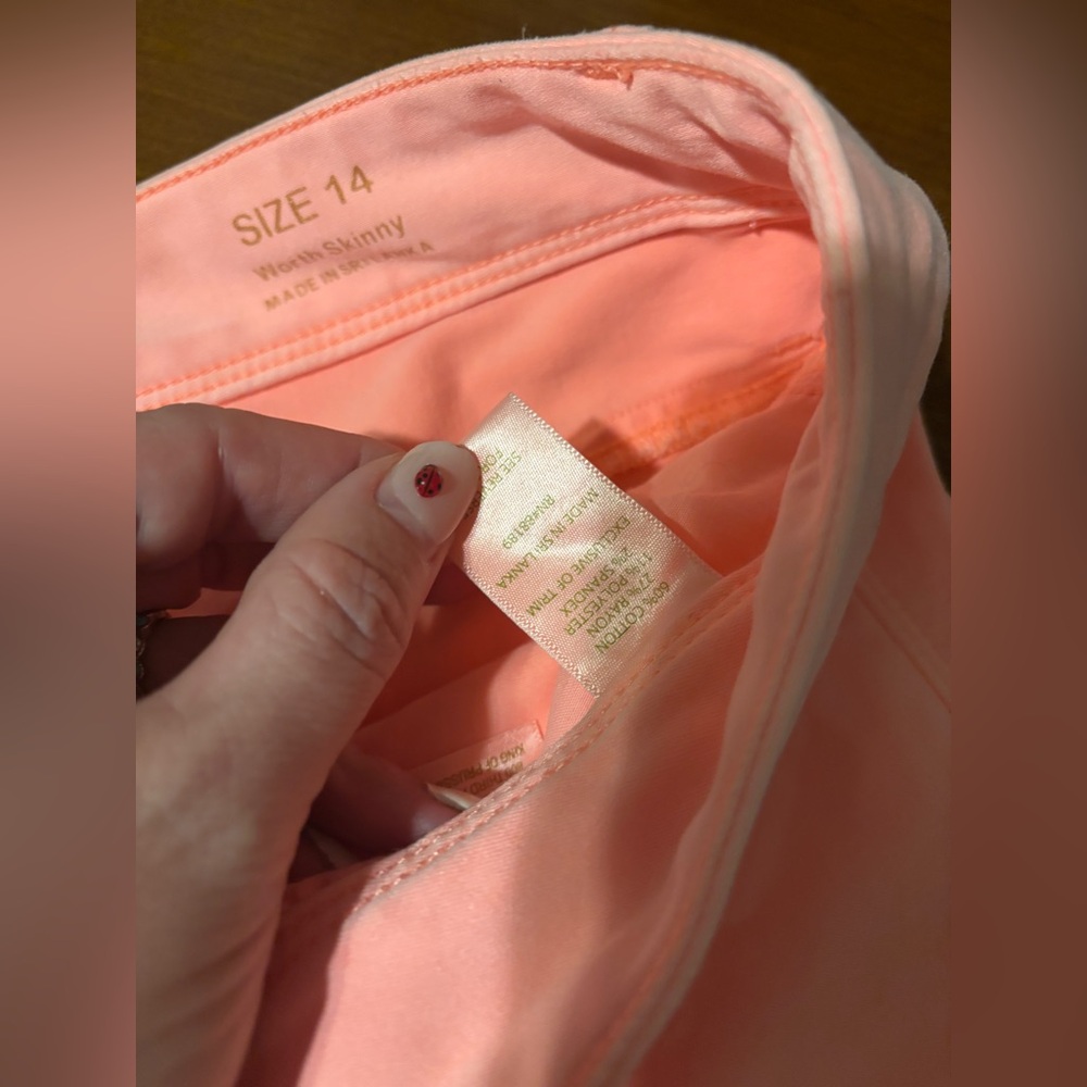 Lilly Pulitzer Worth Skinny Cheeky Melon Peach SATEEN Pants Jeans 14 - Picture 5 of 8